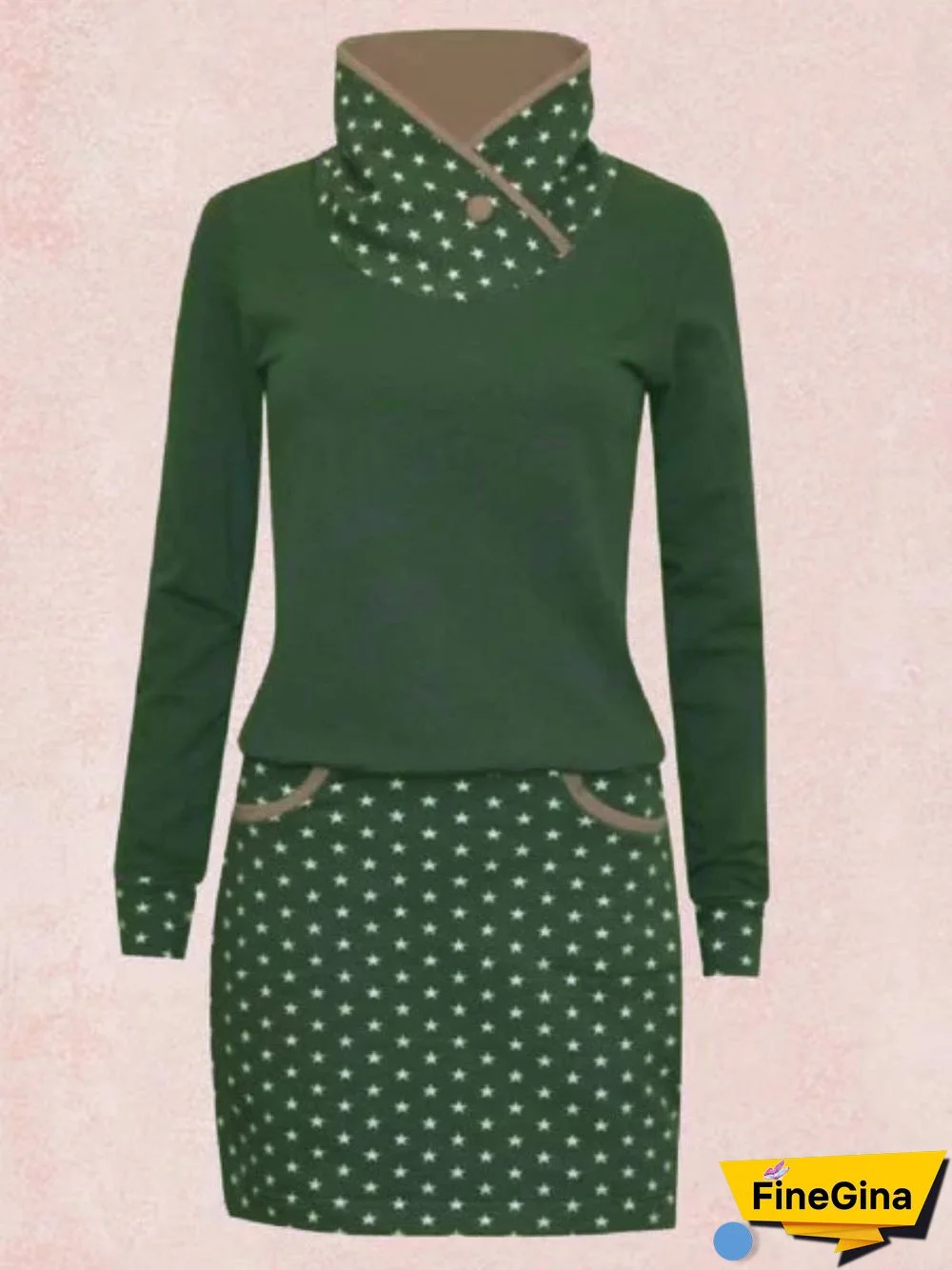 Gray Casual Long Sleeve Paneled Knitting Dress