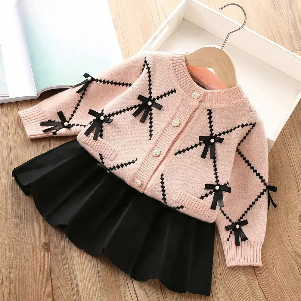 Baby Girl Bow Tie Design Thickened Long Sleeves Cardigan Coat