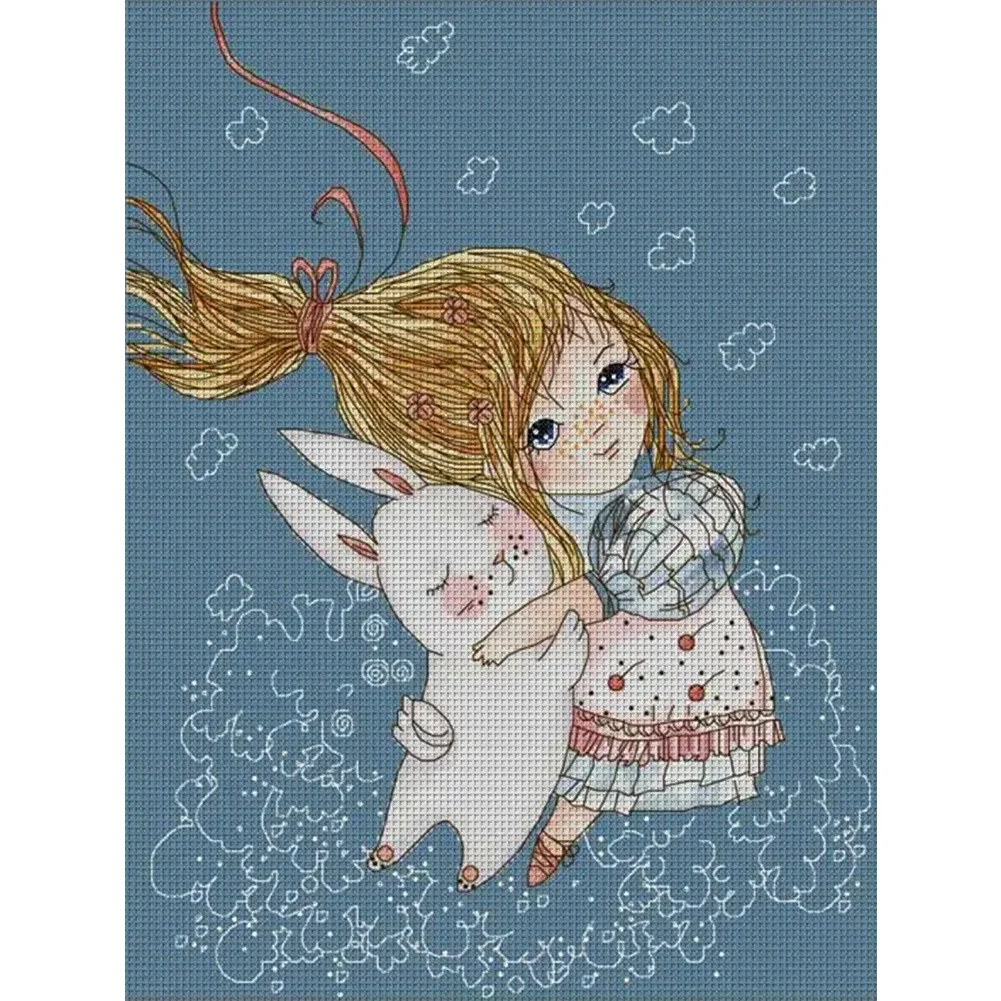 DIY Stamped Cross Stitch 14CT Full Embroidery 35*44cm - Girl And Rabbit