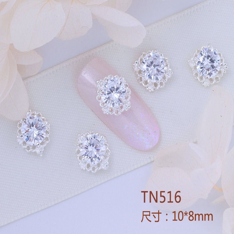 10Pcs Luxury Zircon Nail Art Charms Gold/Silver Flatback Shiny Nail Decoration 10x8mm Large Rhinestones For Nail Accessories
