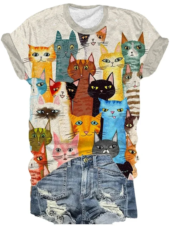 Women's Cat Print T-Shirt