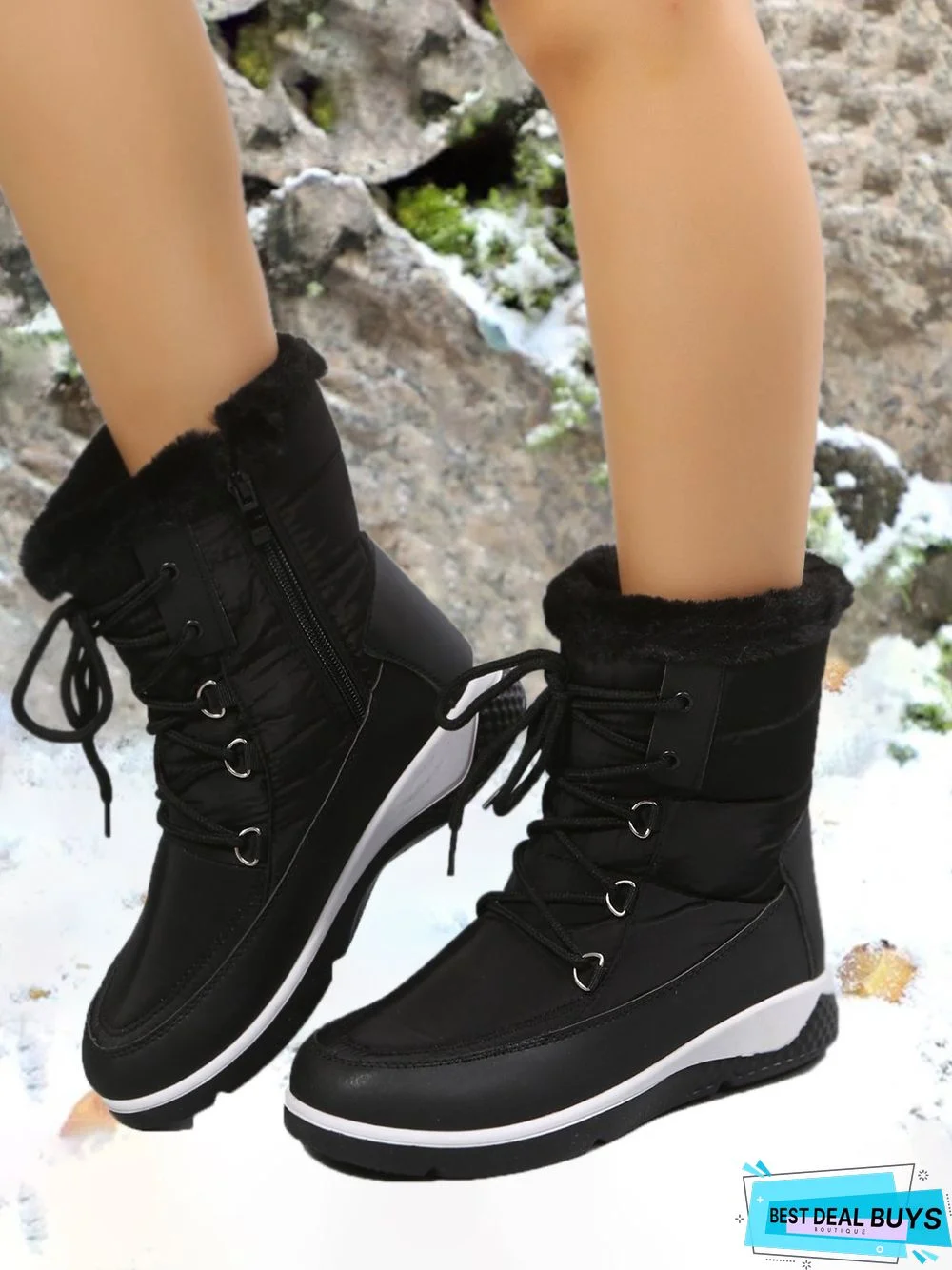 Minimalist Size Zip Furry Lined Outdoor Snow Boots