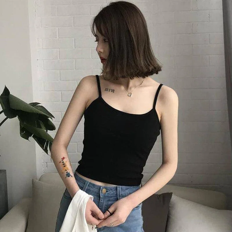 Summer Female Casual Vest Pure Color Knitted Short Camisole Ladies Sleeveless Tank Tops Female Crop Top Ladies Shirt
