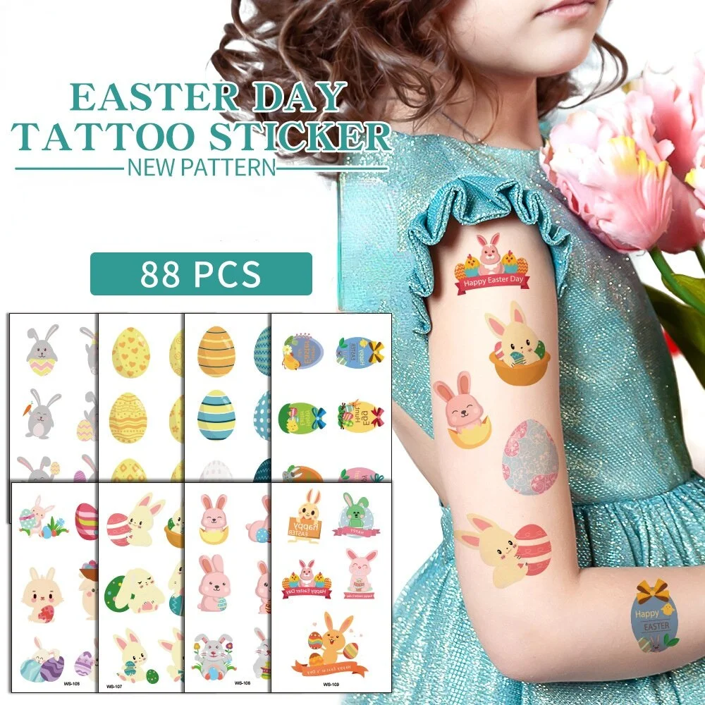Cross-border creative cartoon waterproof sweat egg child cute rabbit egg tattoo sticker Easter tattoo sticker