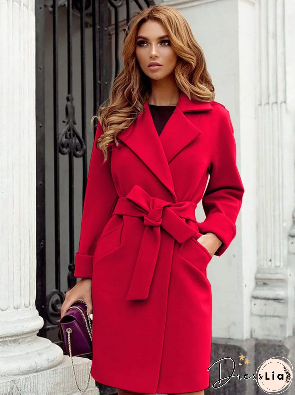 Solid Colour Fashion Lapel Woolen Coat