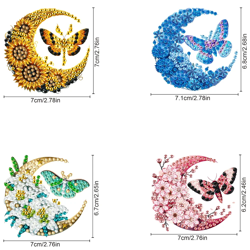 4Pcs DIY Moon Moth Diamond Painting Brooch DIY Diamond Badge Pins for Art Crafts