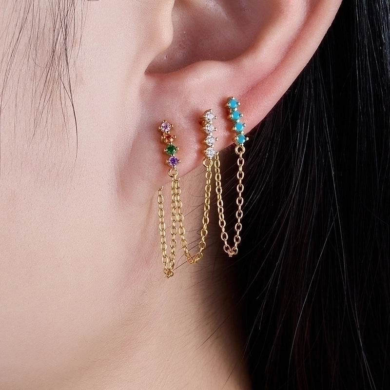 1 Pair White Gold Plated Gold Plated 925 Sterling Silver Zircon Geometric Drop Earrings