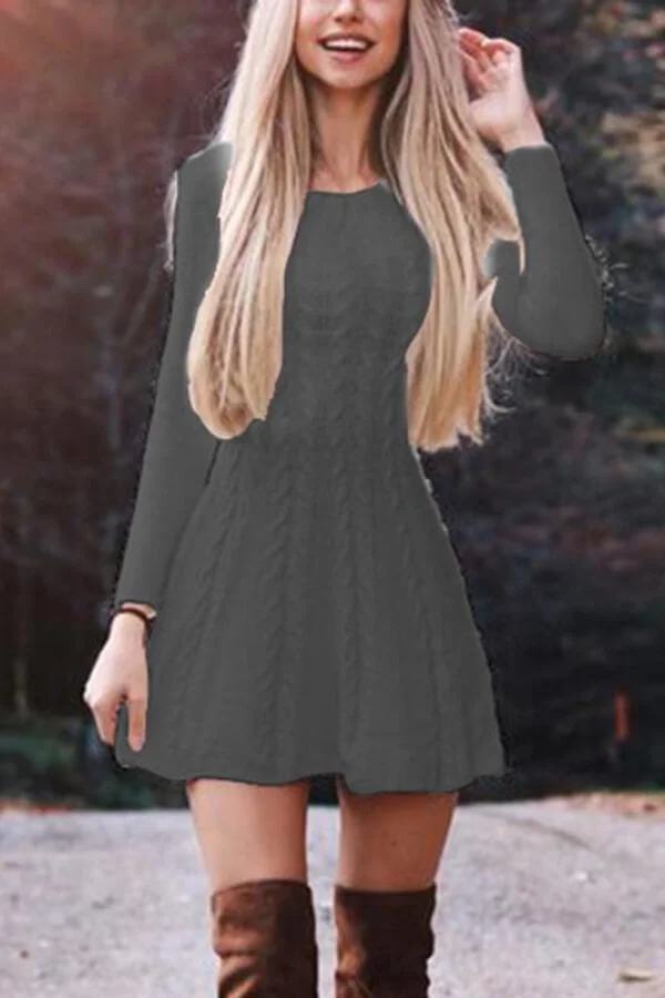 Fashion Solid Color Sweater Dress