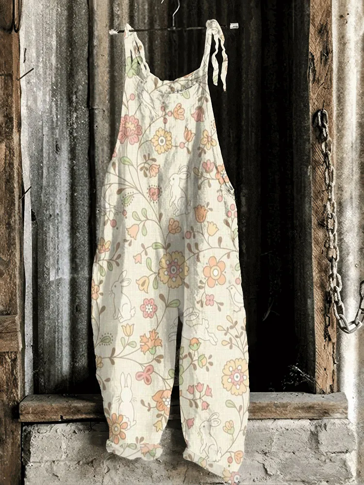 Vintage Bunny Pattern Casual Jumpsuit