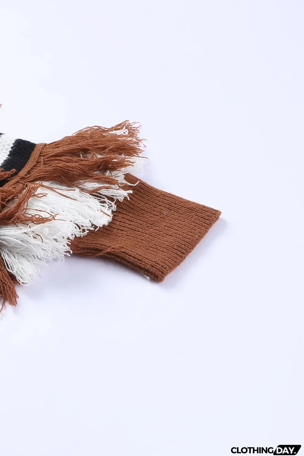 Multicolor Round Neck Striped Sweater with Fringe