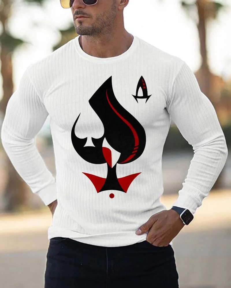 Men's Poker Stitching Printed Long Sleeve