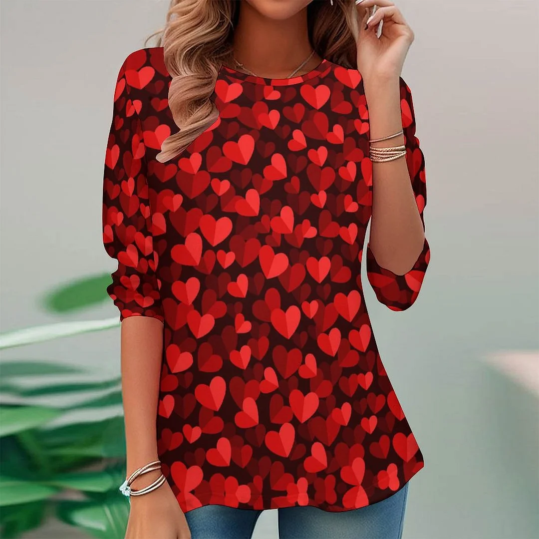 Women plus size clothing Full Printed Long Sleeve Plus Size Tunic for  Women Pattern Heart,Pink,Red-Nordswear