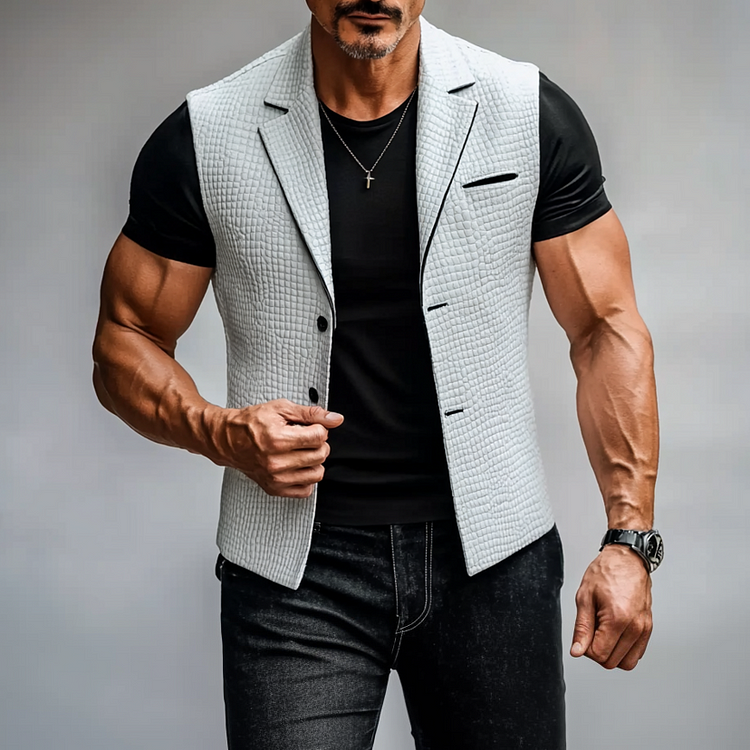 Men's Crocodile Pattern PU Leather Notch Lapel Two Button Vest