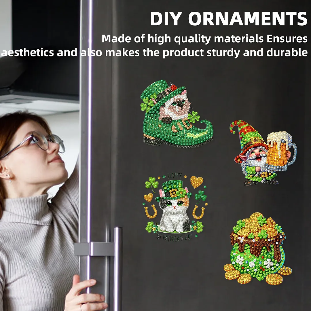 12Pcs Happy St Patricks Day DIY Diamond Art Fridge Magnet Refrigerator Sticker Diamond Art Stickers Refrigerator Painting Kits for Beginners Adults DIY Craft Gifts Home Decors