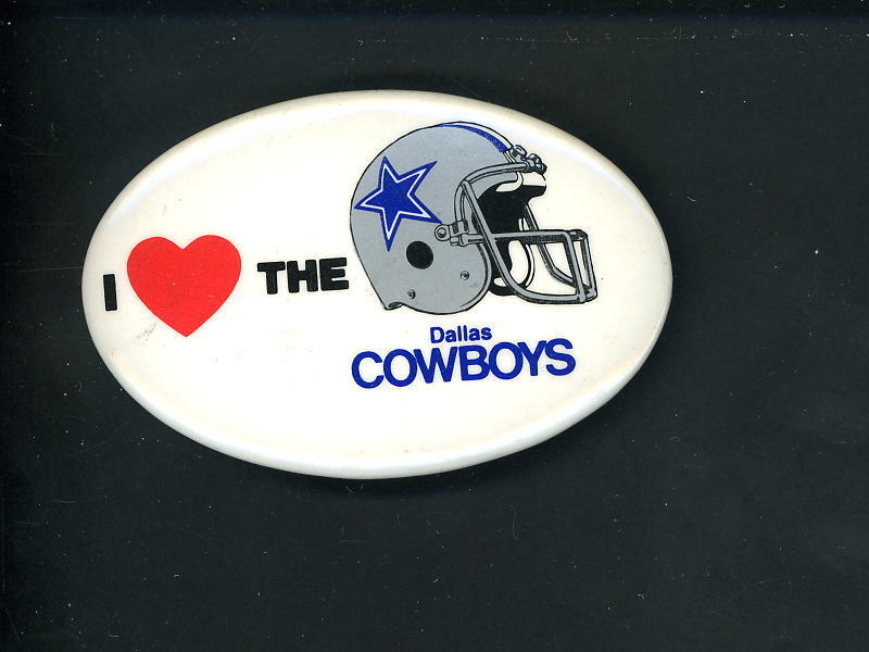 I Love the Dallas Cowboys Football Shaped Photo Poster painting Button 1983