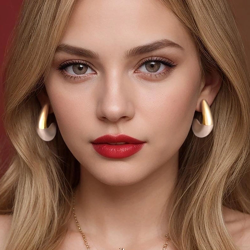 1 Pair Minimalist C Shape Enamel Copper 22K Gold Plated Ear Studs