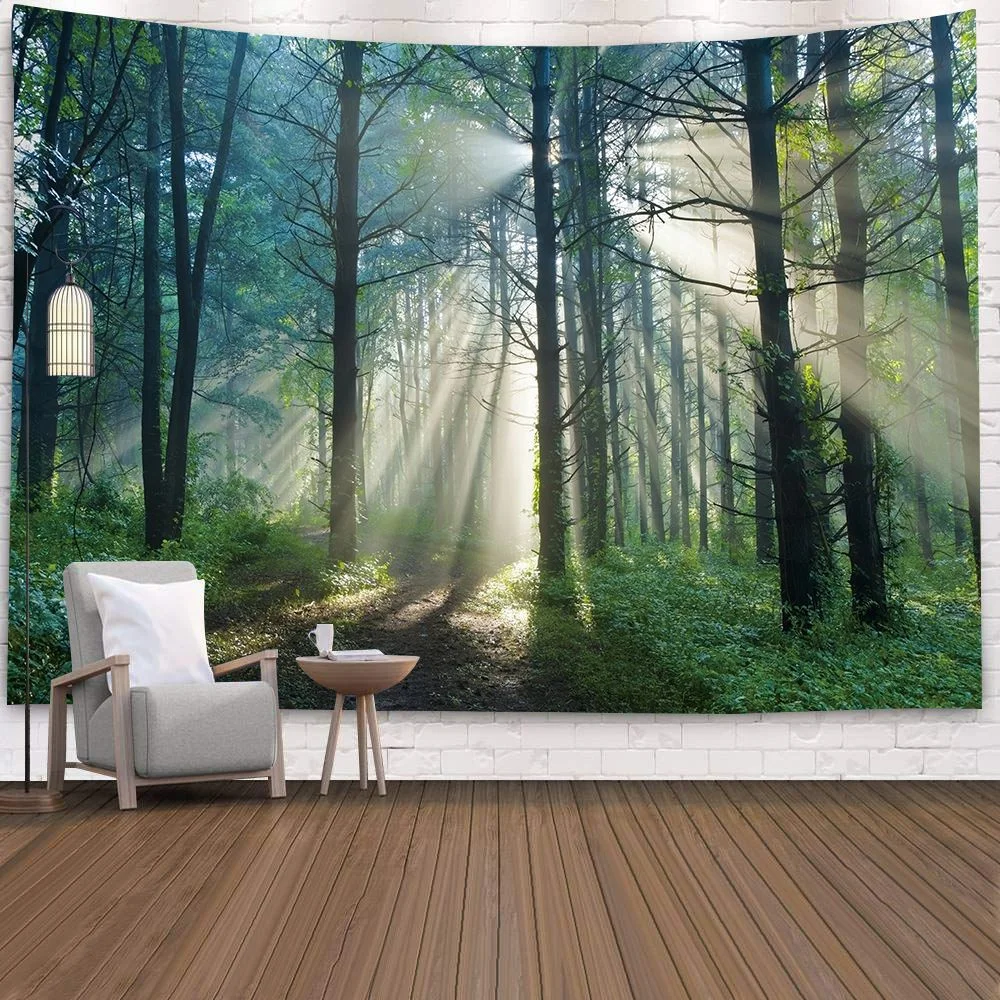 Natural 3D Waterfall Tapestry Beach Towel Landscape Primeval Forest Stream Printing Wall Carpet Yoga Mat Home Art Tapestry Decor
