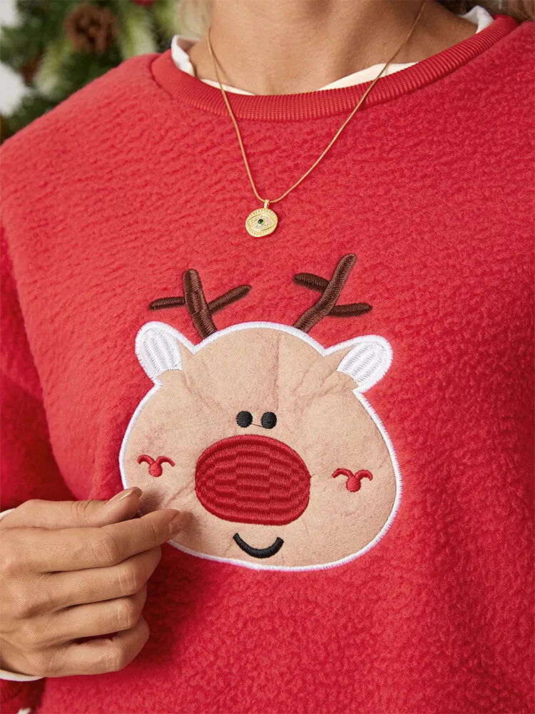 Cartoon Animal Christmas Tree Fake Two Pieces Sweatshirt