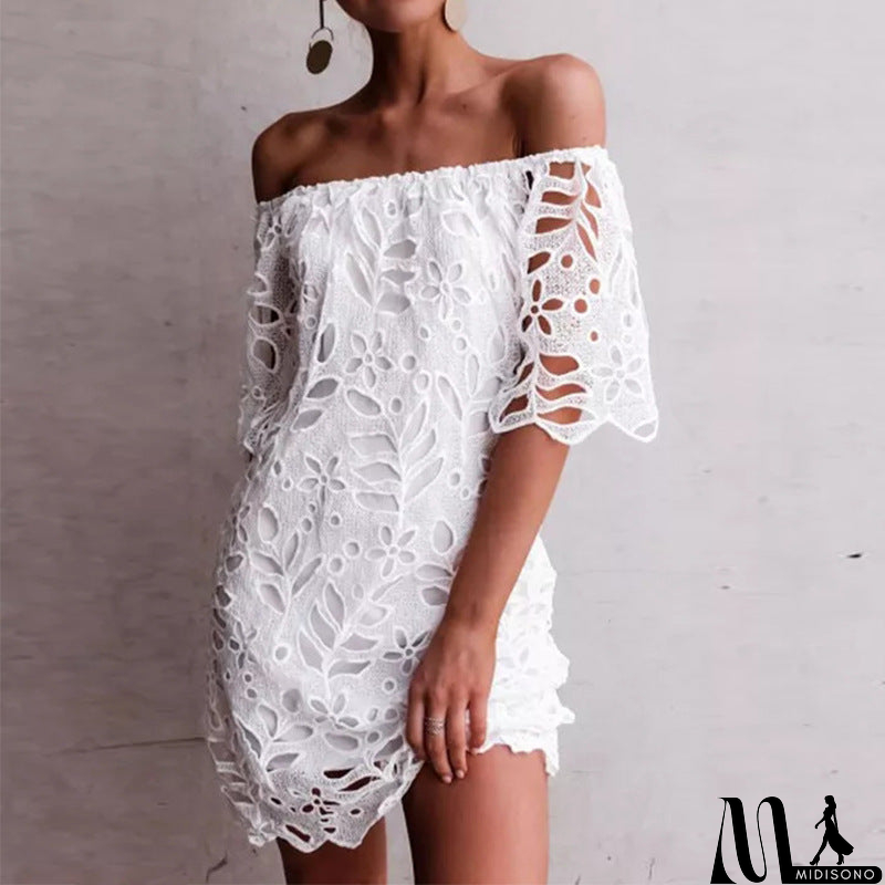 MidiSono - Solid Color Lace Fashion Short Sleeve Dress