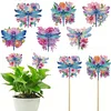 6Pcs Flower Dragonfly DIY Diamond Painting Kits Garden Stakes Diamond Art Kits