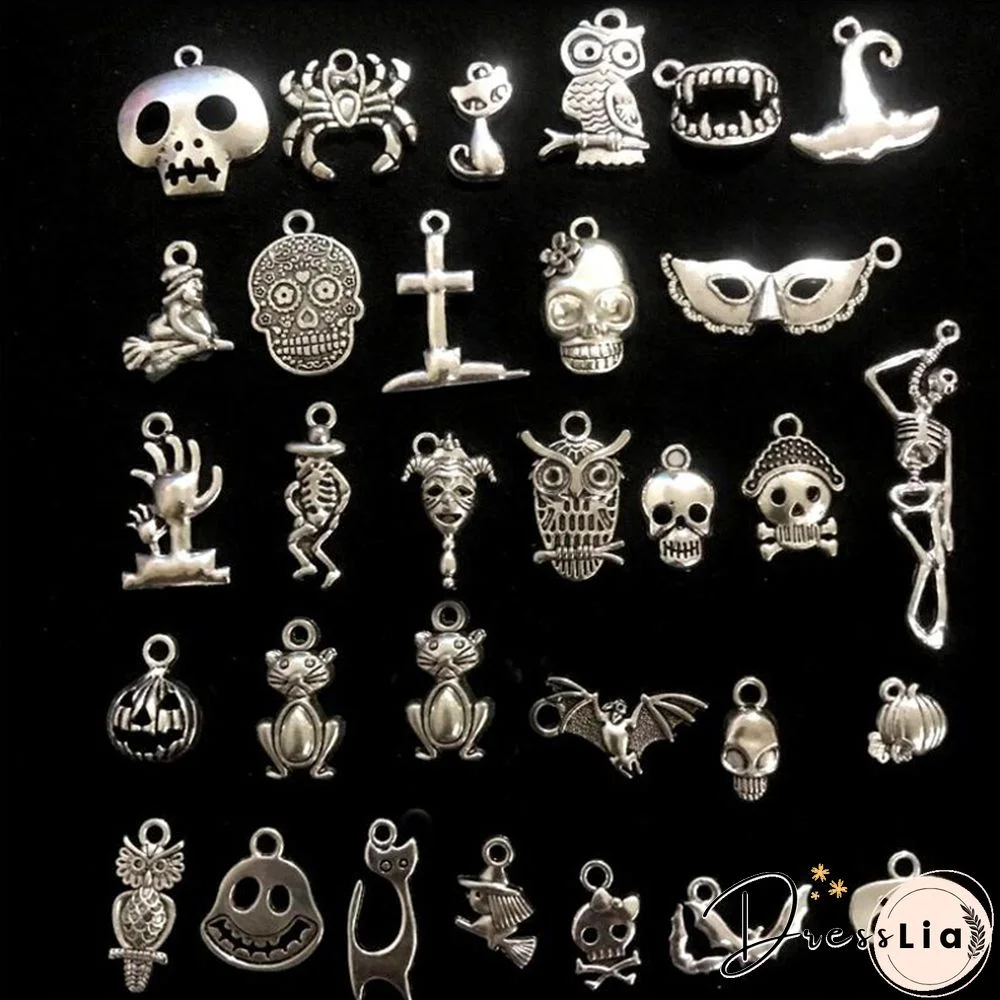 Halloween Charms Bat Pumpkin Lantern Spider Witch Skull Charms Pendant Craft Supplies Pendants For DIY Craft Making 50pcs/set