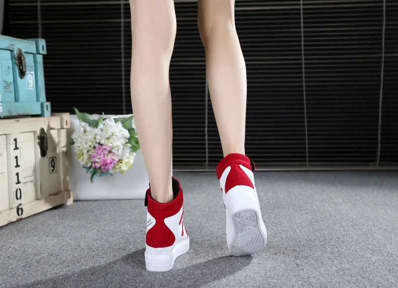 NEW Thick Platform Sneakers Casual Lace-Up Wedges High Heel Womens Sport Shoes Outdoor Black Red Platform Vulcanize Shoes Women