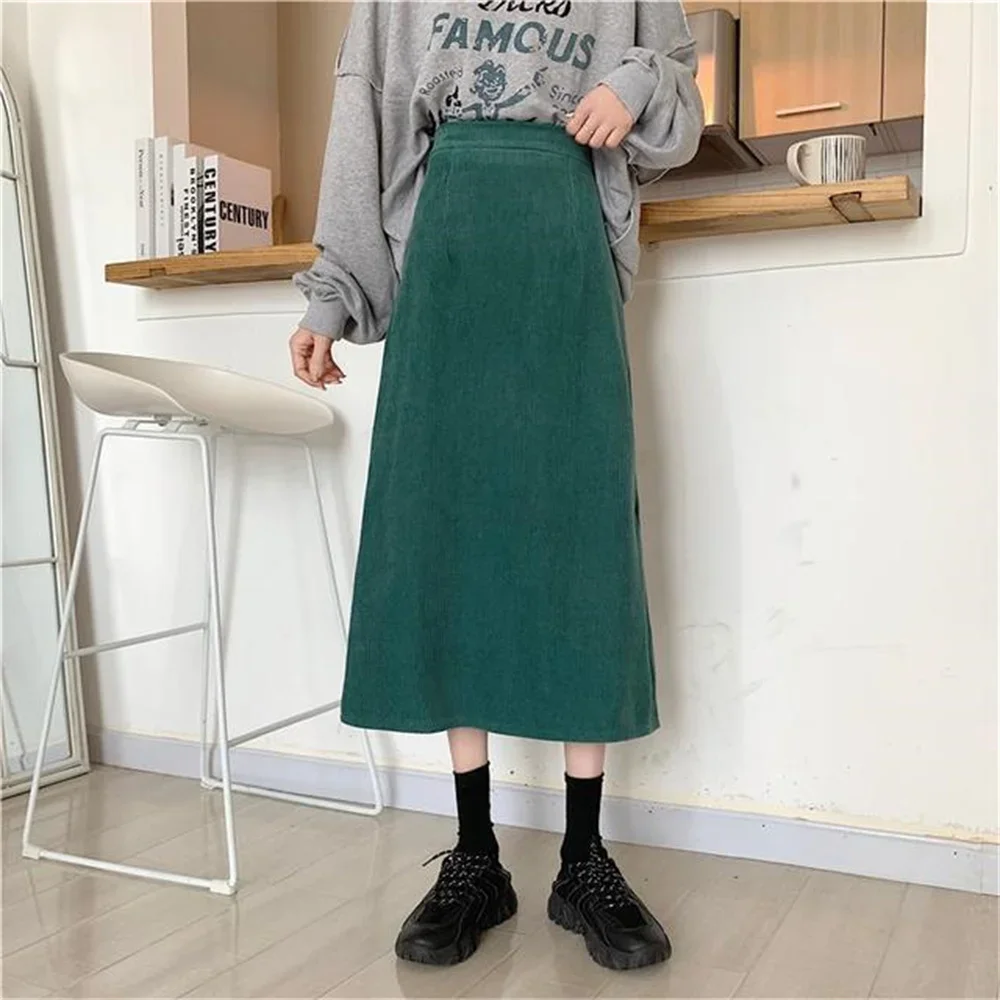 Crbang Korean Fashion Loose High Waist A-Line Skirts New Long Skirts Women 2025 Autumn Winter Straight Design Students Casual Skirt