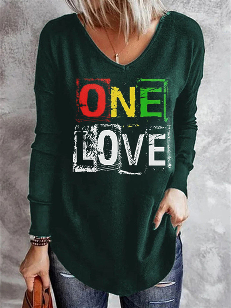 Women Long Sleeve V-neck Graphic Floral Printed Top