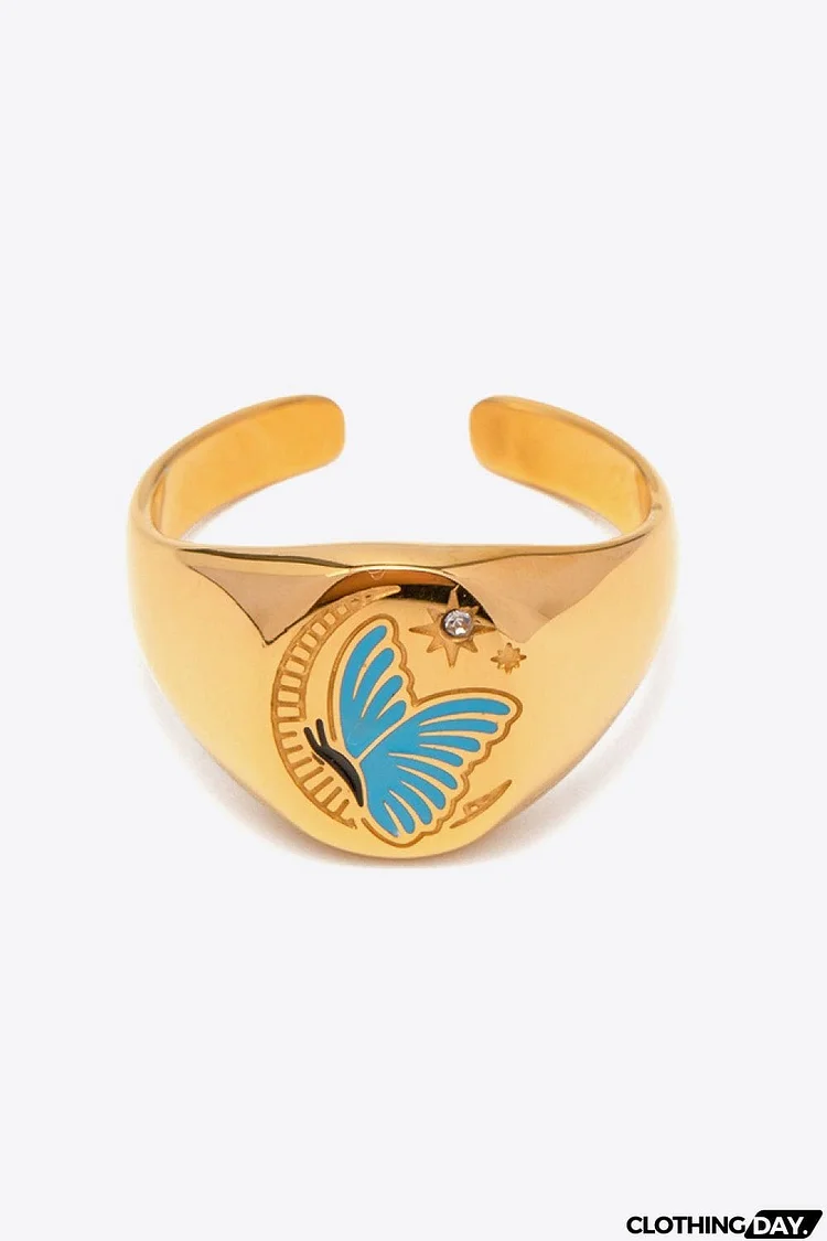 Butterfly Pattern Stainless Steel Open Ring