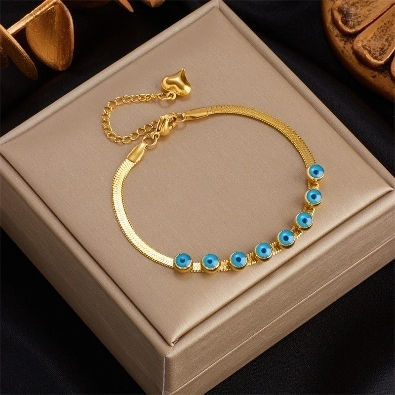 Vintage Style Minimalist Devil'S Eye 304 Stainless Steel 18K Gold Plated Resin Bracelets In Bulk