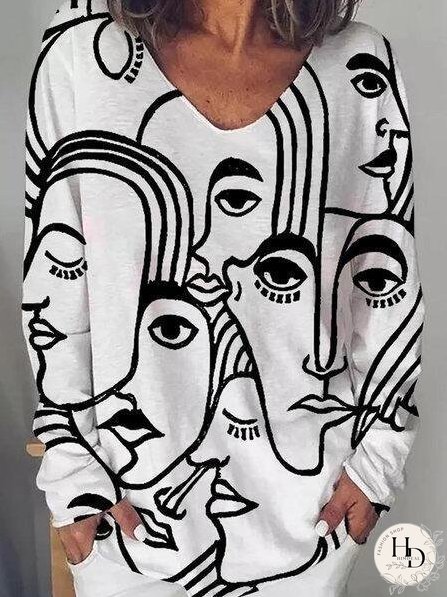 Abstract Print Long Sleeve T-shirt for Women