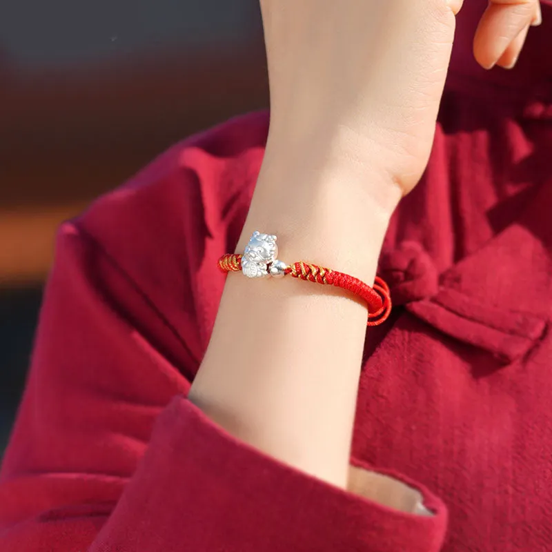 999 Sterling Silver Year of the Dragon Fu Character Attract Fortune Luck Handcrafted Braided Bracelet