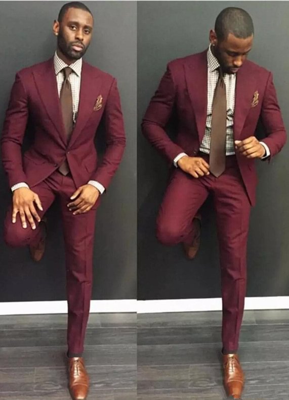 Burgundy High Quality 2 Pieces Party Casual Prom Suit With Peaked Lapel | Ballbellas Ballbellas