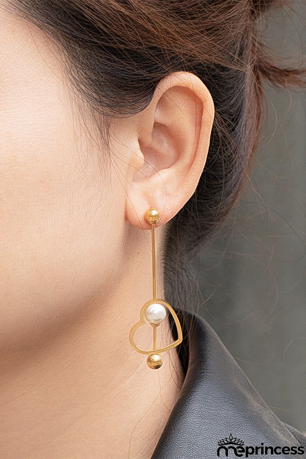18K Gold Titanium Steel Heart-shaped Peach Heart Pearl Earrings