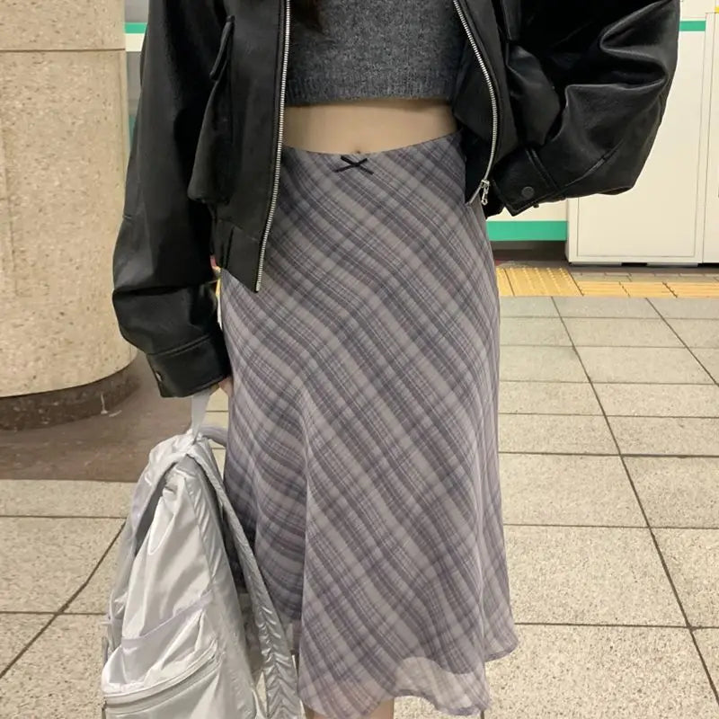 Aiertu England Style Plaid Skirt Women A-line Knee-length Summer 2024 Korean Fashion Harajuku Bottom Ladies Skirts Chic Y2k Aiertu