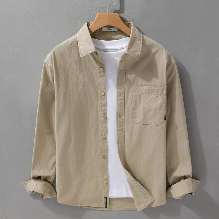 2025 Autumn/Winter Japanese Style Solid Color Simple Long-Sleeved Men's Shirt Jacket