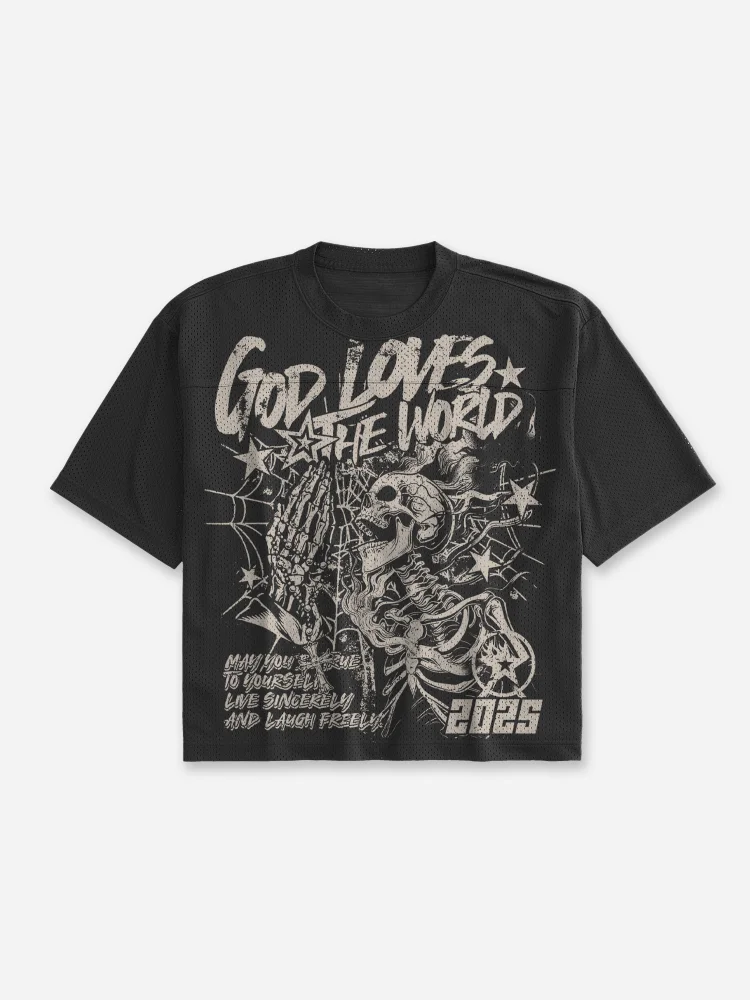 Street God Loves The World Graphic Blokecore Mesh Football Jersey T-shirt
