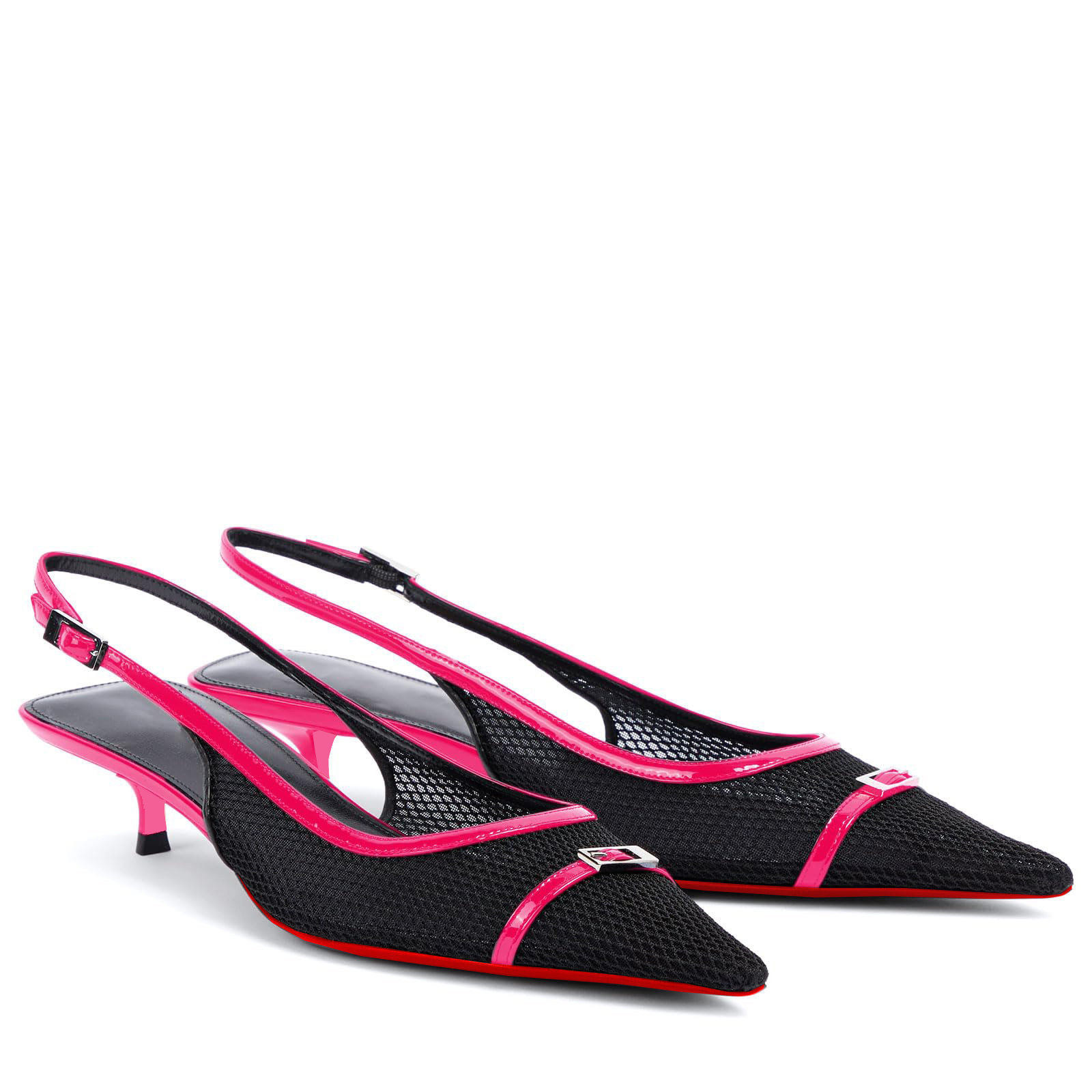 2.36" Women's Pointed Toe Red Bottom Sandals Slingback Shoes Kitten Heel Pumps Mesh Summer Shoes-MERUMOTE