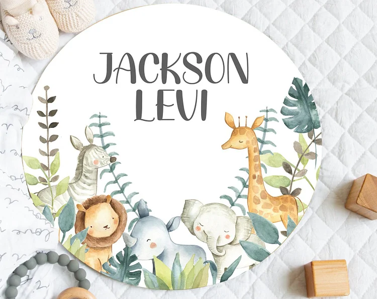 Personalized Safari Animals Baby Birth Stat Name Sign|S26