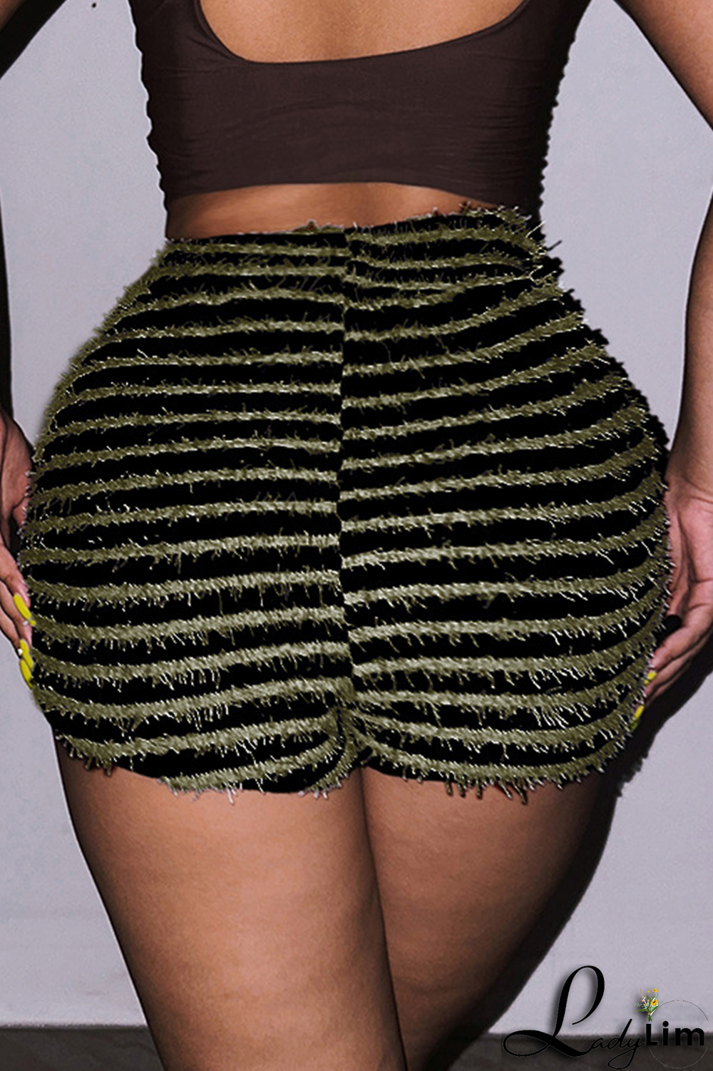 Yellow Sexy Striped Patchwork Draw String Skinny High Waist Pencil Full Print Bottoms