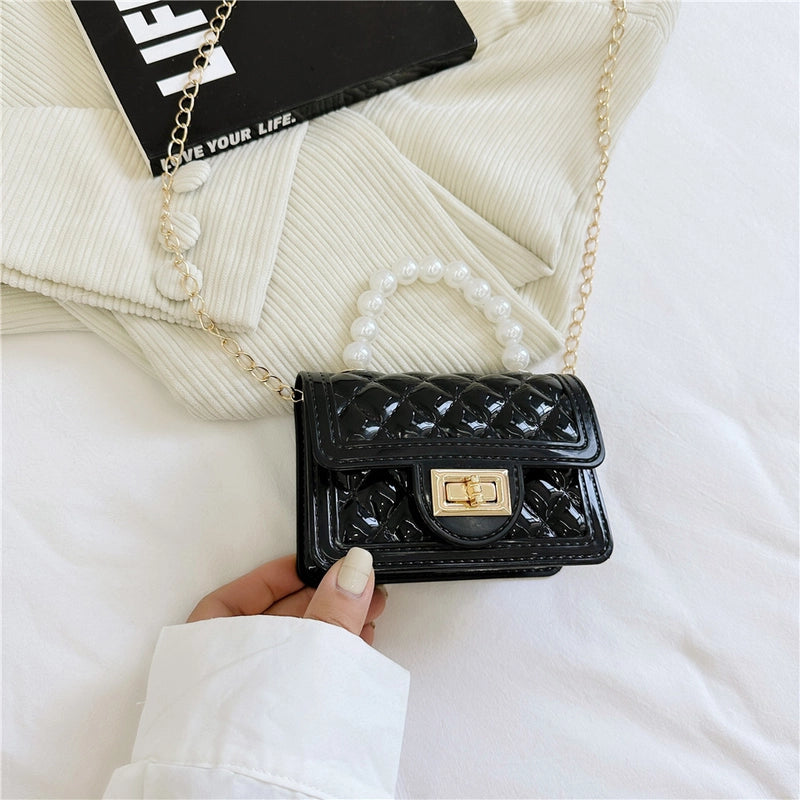 Women’s Small PVC Lattice Elegant Square Lock Clasp Jelly Bag