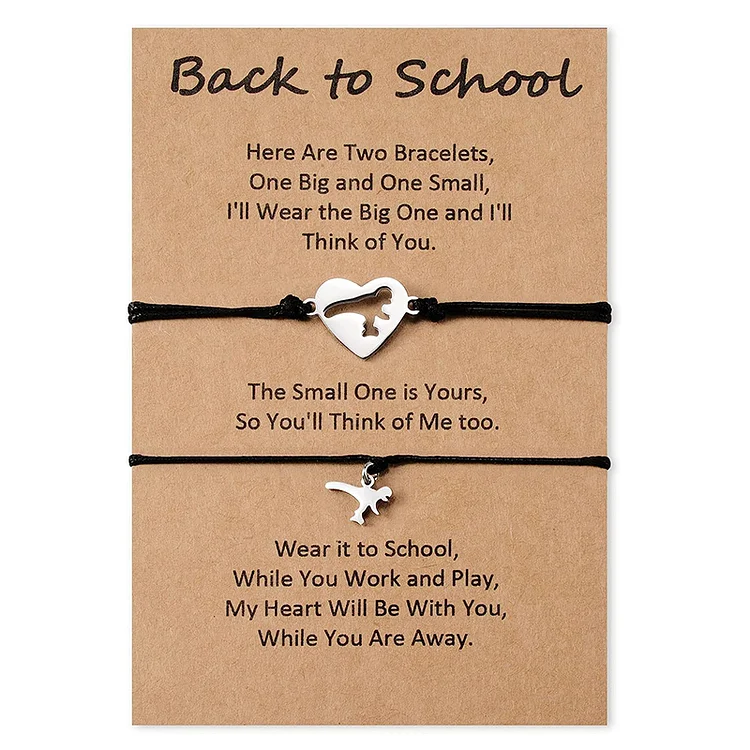 2 Pcs Love Dinosaur Combination Set, Adjustable Bracelets Back To School Bracelet Gift With Gift Card Set For Kids
