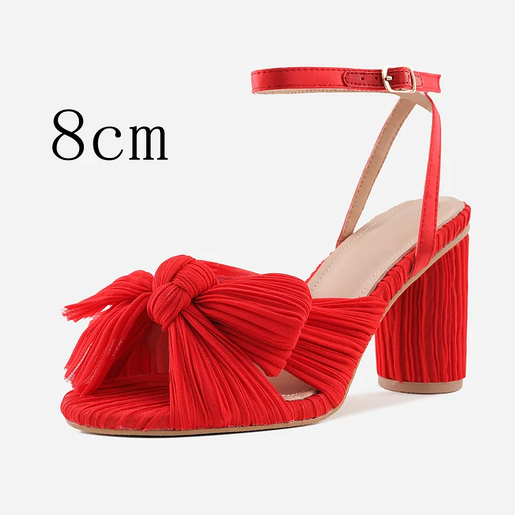 Promotion!Thick Heel Bowknot Fairy Silk Sandals Retro Shoes VangoghDress