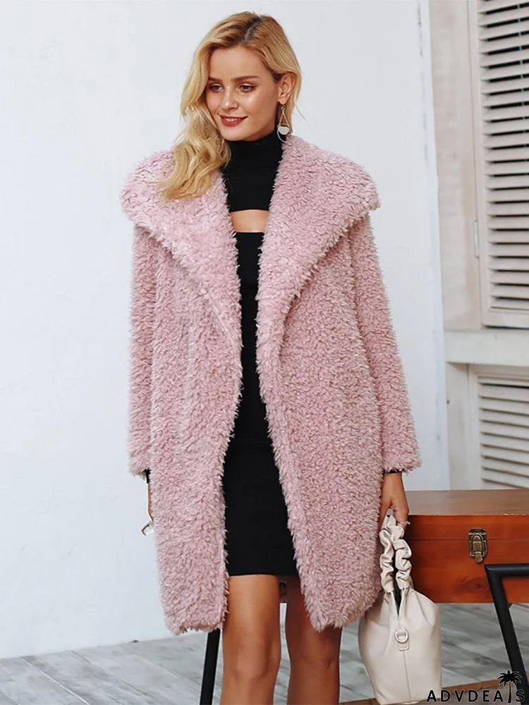 Warm Winter Faux Fur Coat Women Streetwear Elegant Long Coat