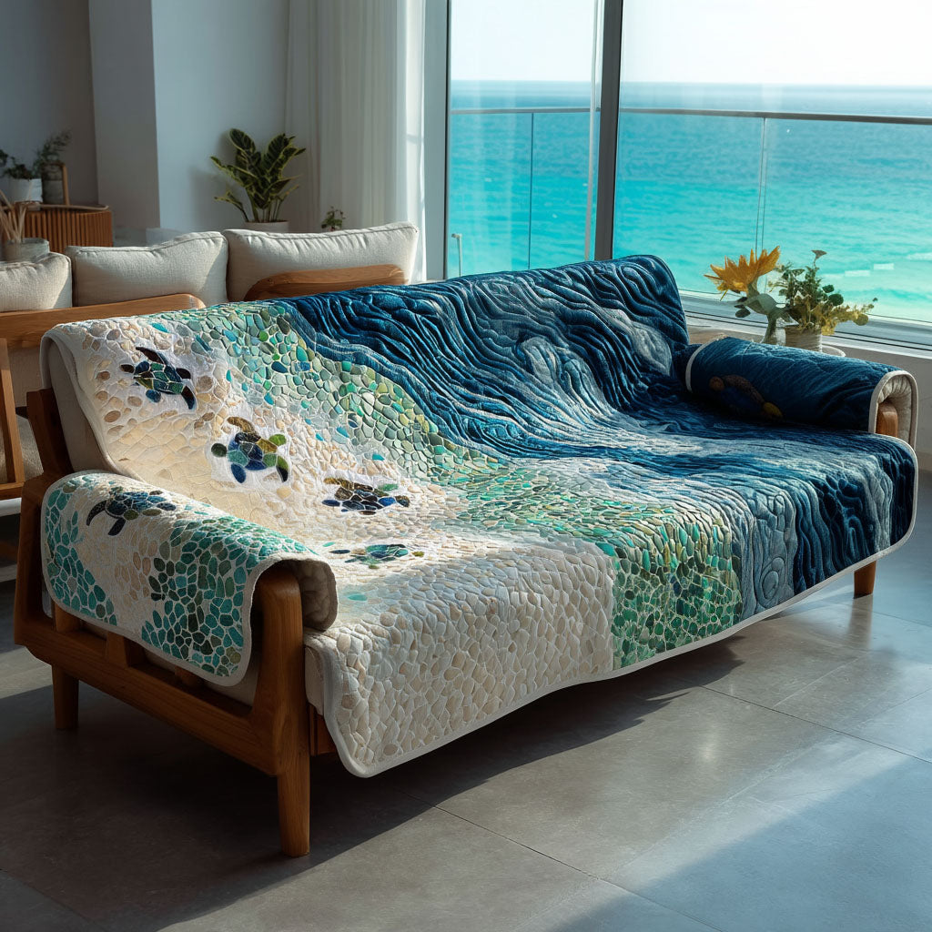 Azure Waves Turtle Quilted Sofa Cover NCU0PT11055 everthome