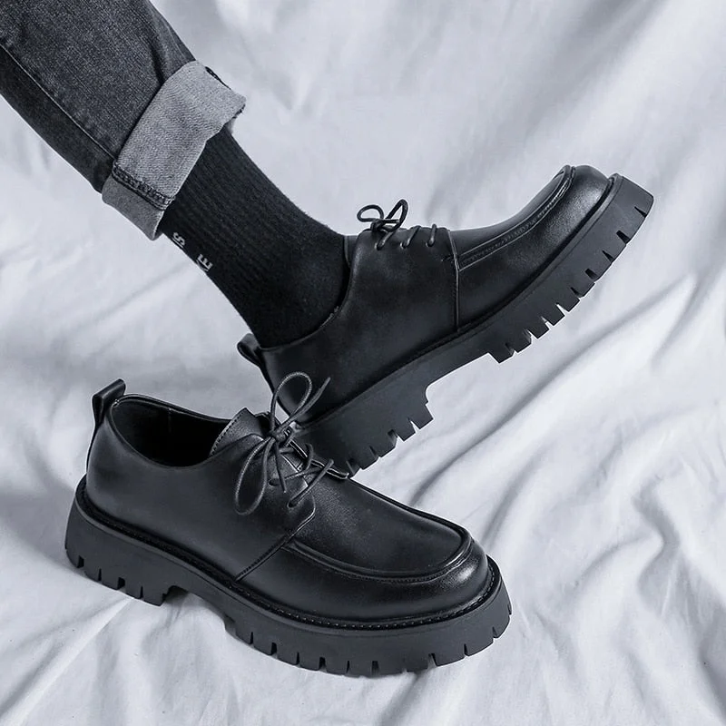 New Platform Men Casual Leather Shoes Designer Fashion Thick Sole Martin Shoes Classic High Quality Black Business Shoes for Men