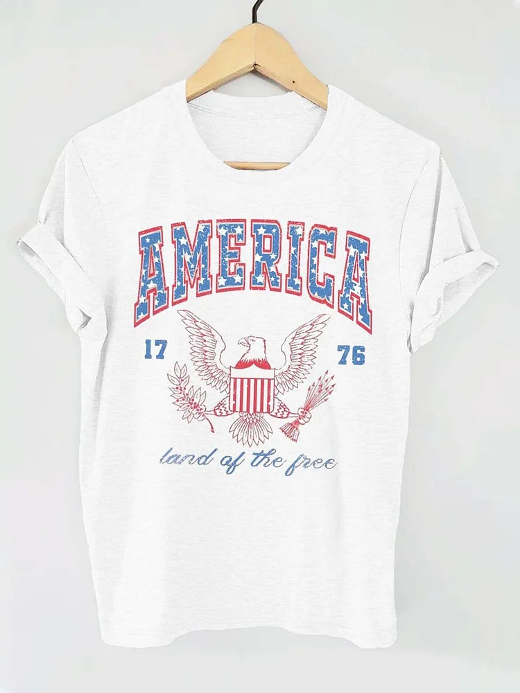 Independence Day America Letter Print T-shirt