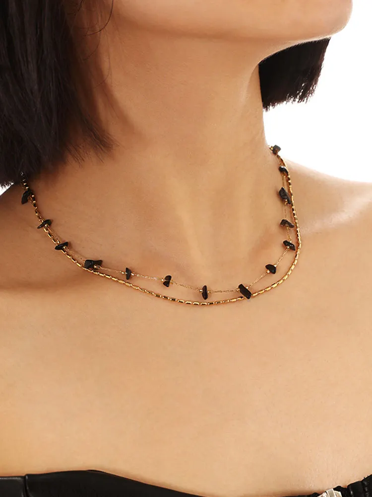 Natural Stone Double Chain Necklace