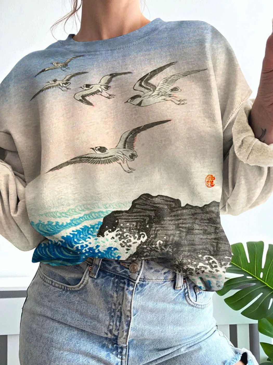 Japanese Art Painting Seagull Print Sweatshirt / DarkAcademias /Darkacademias