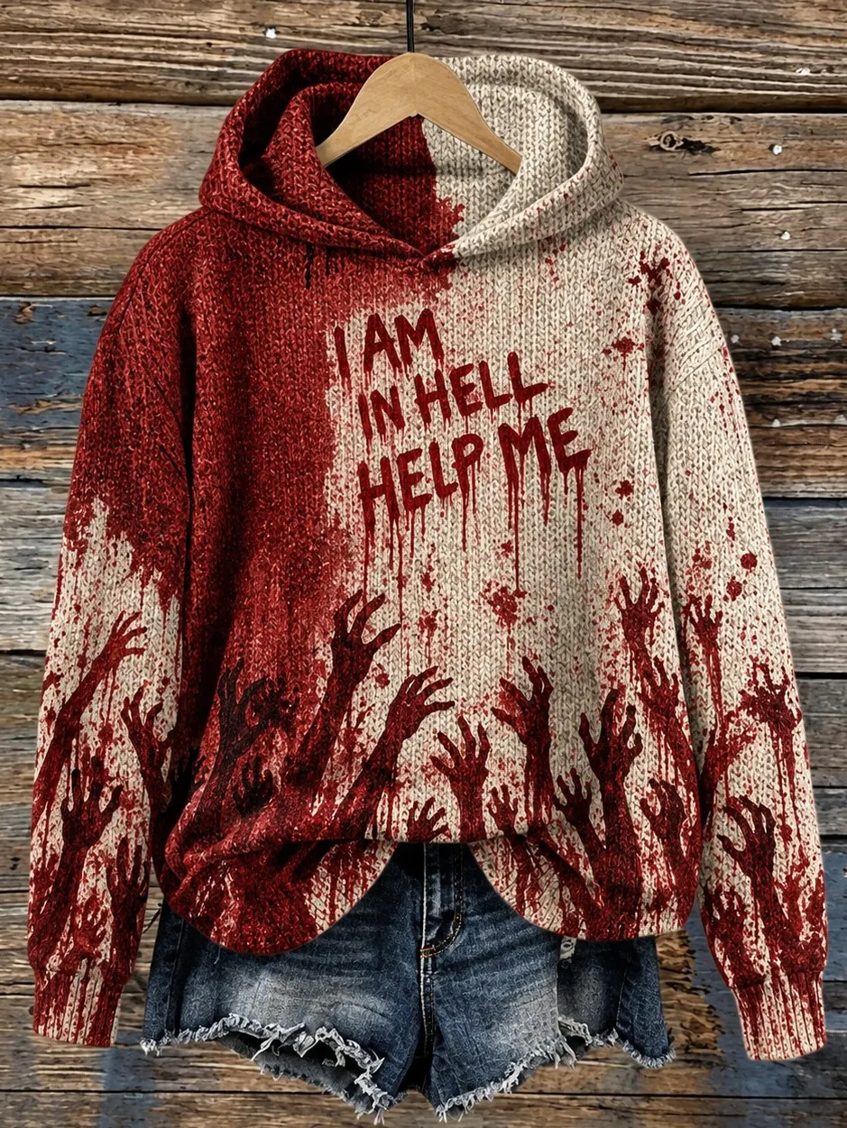 Comstylish Women's Hell Bloodstain Print Sweater
